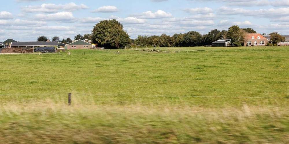 Twee boerderijen aan de horizon.